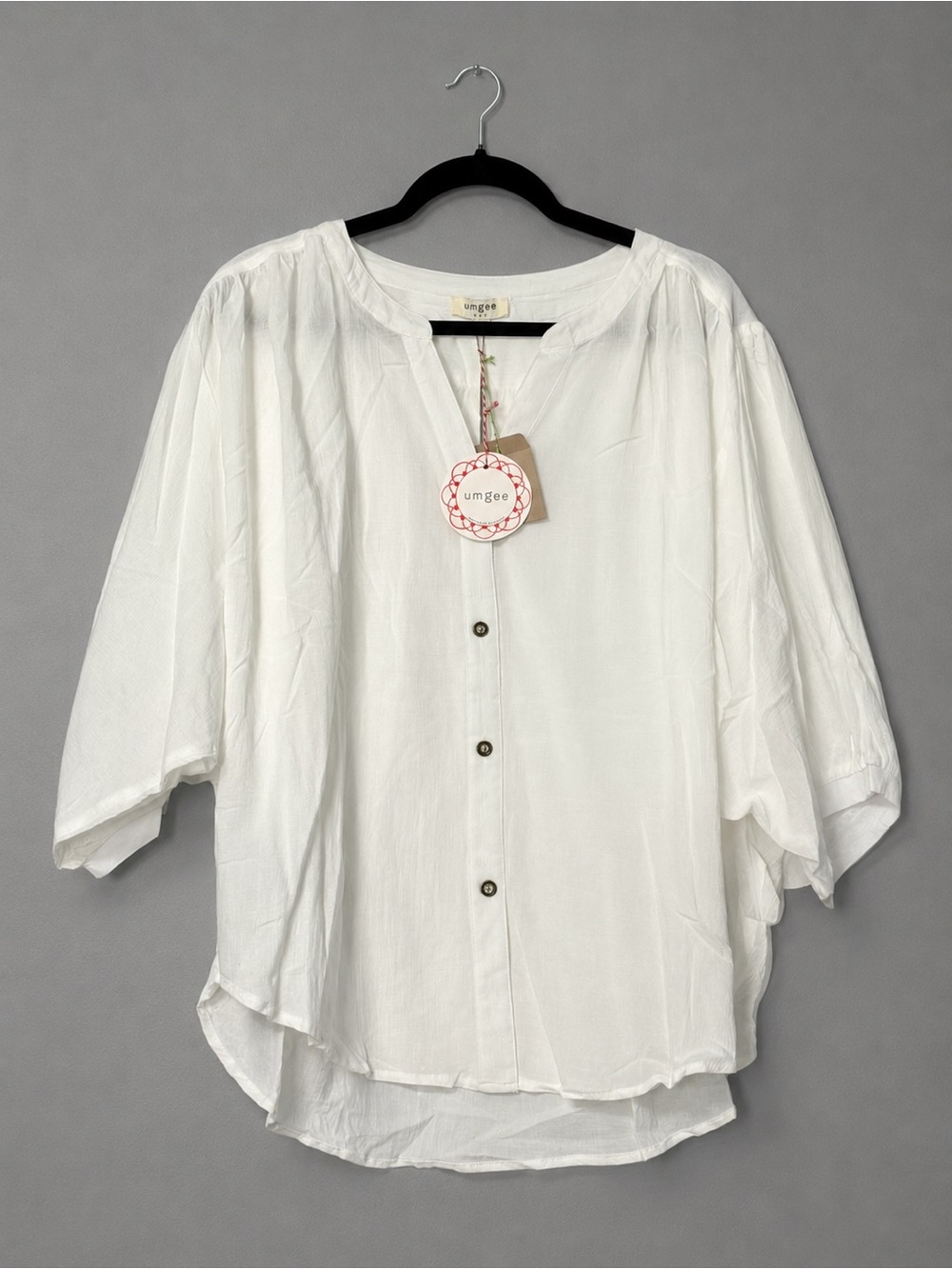 Umgee White Button-Front Relaxed Tunic Blouse
